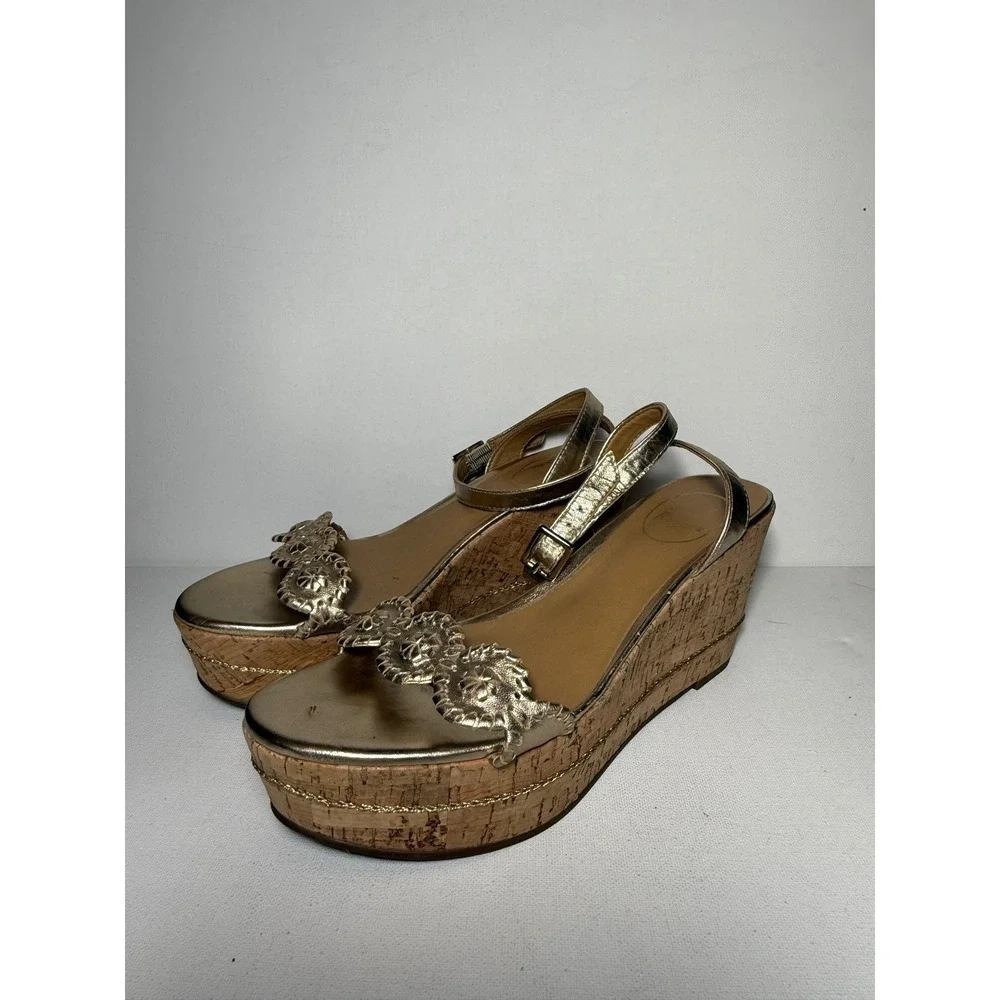 Jack Rogers Rose Gold Keri Cork Wedge Platform Sandals Sz 7.5 - EUC